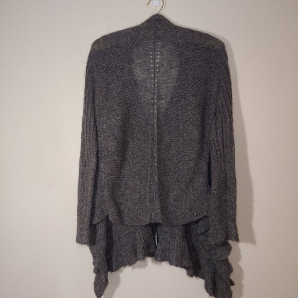 Kial Wool Blend Snap Buttons Ruffles Long Sleeves Knit Cardigan Sz L/XL Grey - Picture 5 of 5